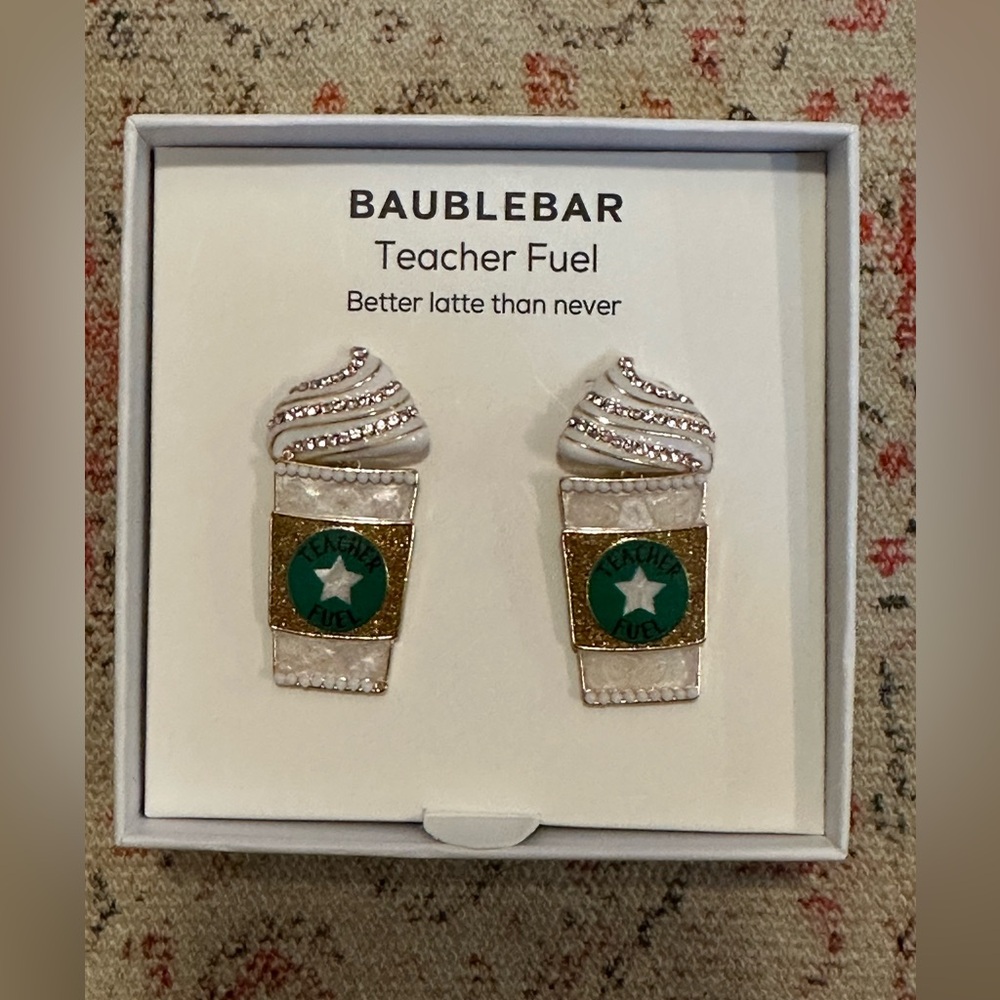 BaubleBar "Teacher Fuel" Latte Glass Dangling Earrings